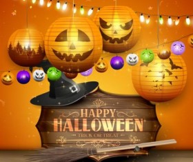 halloween orange garlands with wooden labels vector