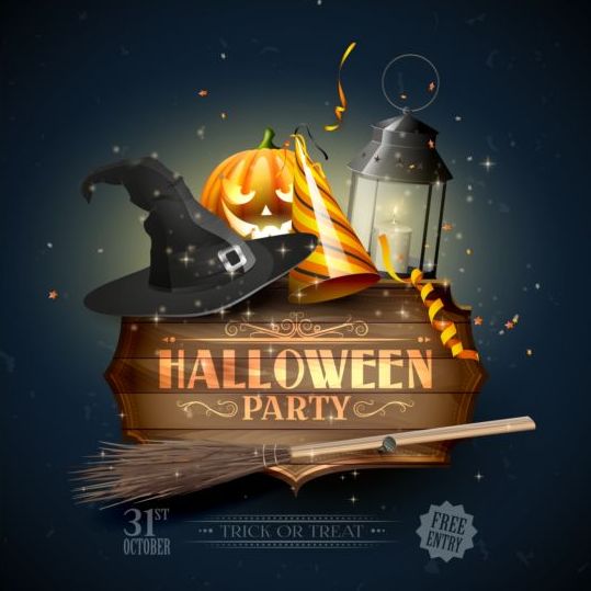 halloween party hat sign blue vector
