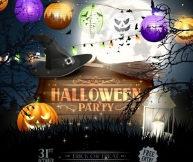 halloween party outside with lanterns vector