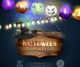 halloween party poster with lanterns vector