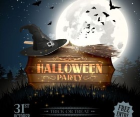 halloween party poster with wooden labels vector