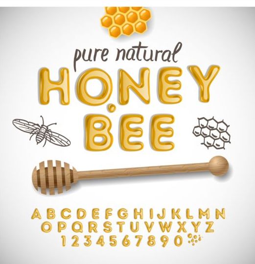honey bee alphabet with numbers vector