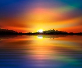 lake landscape with sunset vector 01