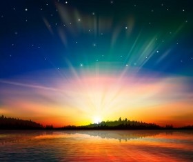 lake landscape with sunset vector 02