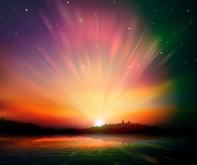 lake landscape with sunset vector 03