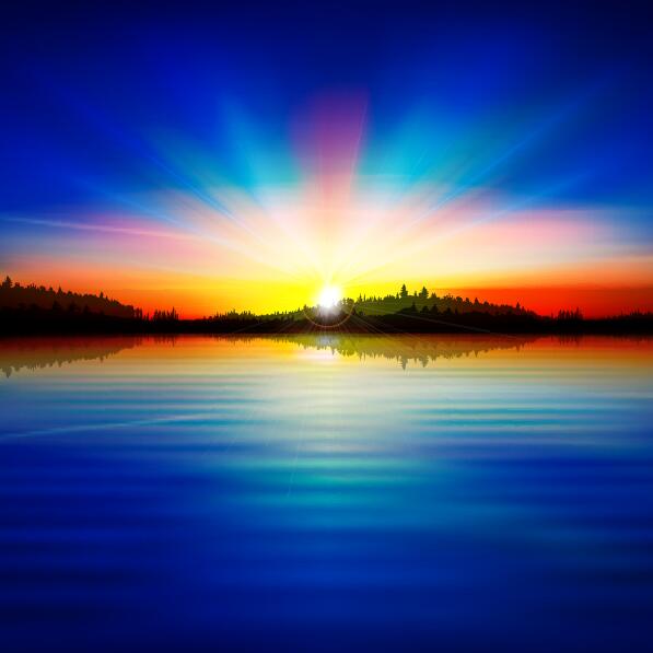 lake landscape with sunset vector 05