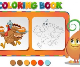 turkey with pies coloring book vector