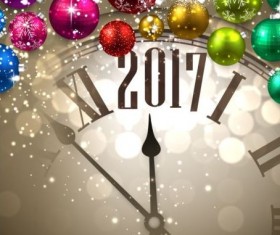 2017 New Year background with spheres clock vector set 01