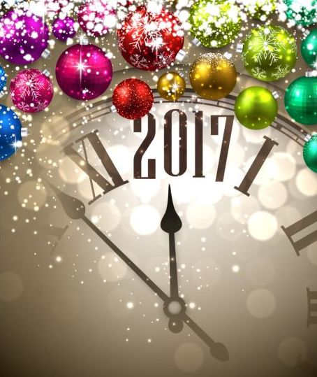 2017 New Year background with spheres clock vector set 01