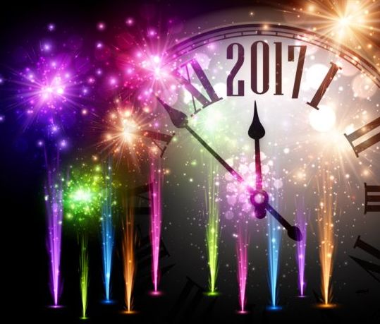 2017 New Year background with spheres clock vector set 03