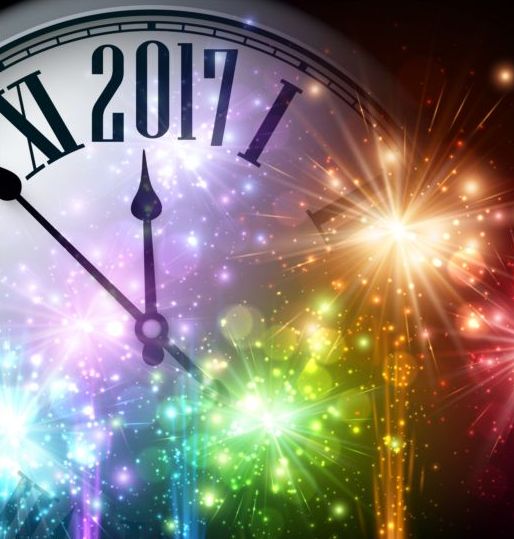 2017 New Year background with spheres clock vector set 04