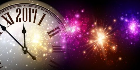 2017 New Year background with spheres clock vector set 05