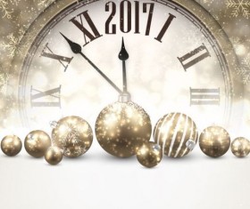 2017 New Year background with spheres clock vector set 06