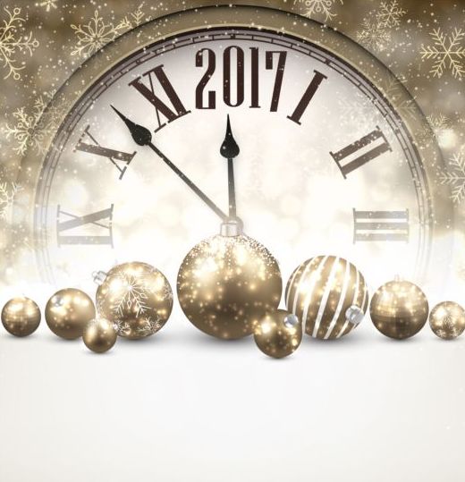 2017 New Year background with spheres clock vector set 06