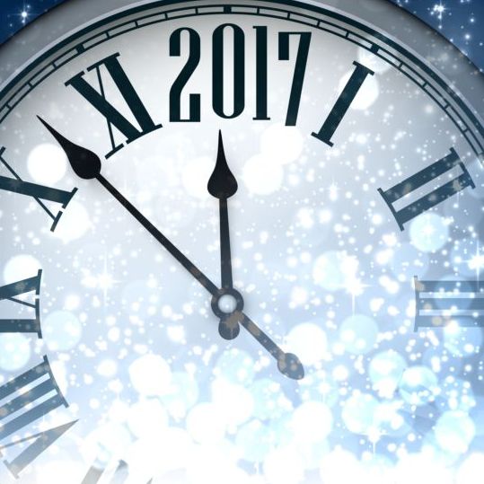 2017 New Year background with spheres clock vector set 07