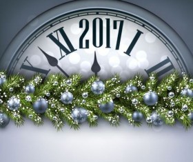 2017 New Year background with spheres clock vector set 08