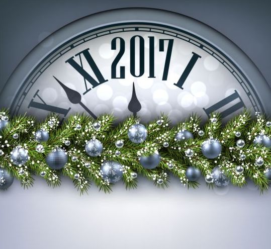 2017 New Year background with spheres clock vector set 08