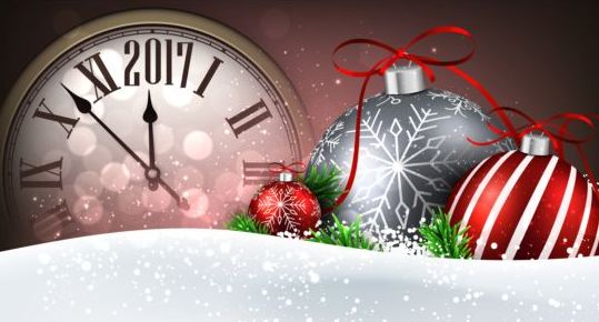 2017 New Year background with spheres clock vector set 09