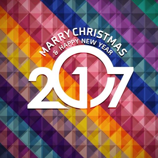 2017 christmas and new year with geometric background vector 02
