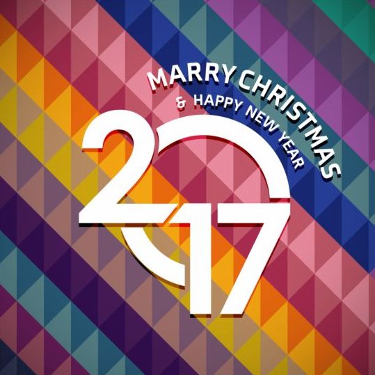 2017 christmas and new year with geometric background vector 03