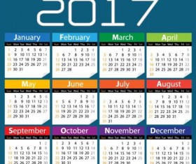 2017 colored calendar with blue background vector