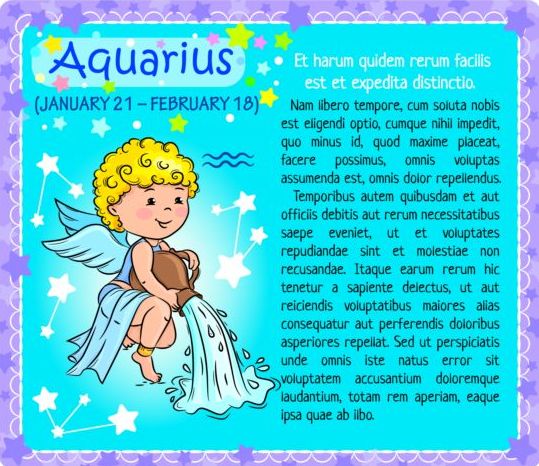 Aquarius zodiac kid card vector