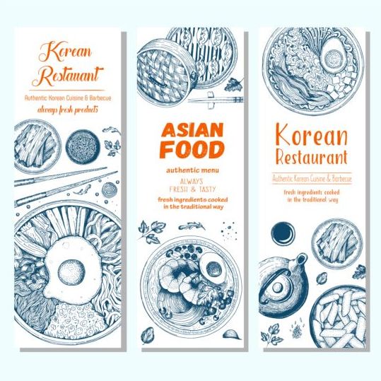 Asian and korean restaurant vertical menu vector