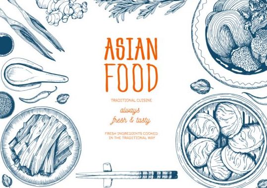 Asian food menu hand drawn vector 02