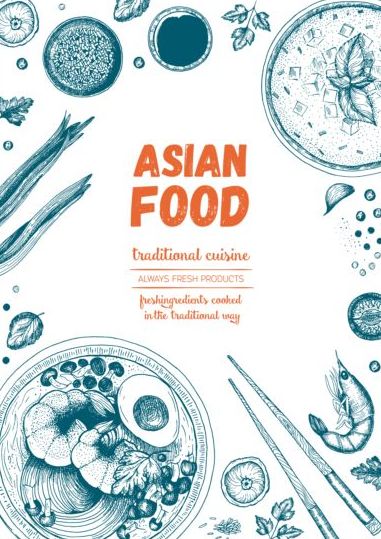Asian food menu hand drawn vector 05