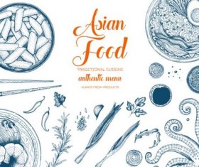 Asian restaurant menu hand drawn vector 01