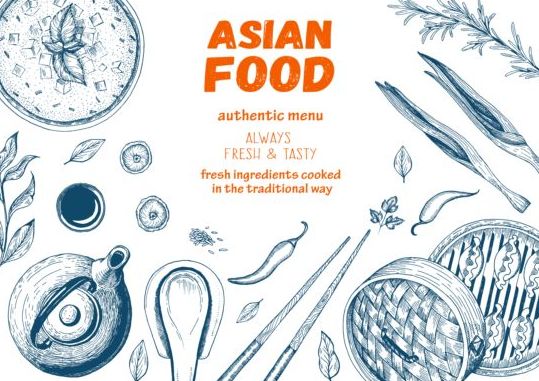 Asian restaurant menu hand drawn vector 02