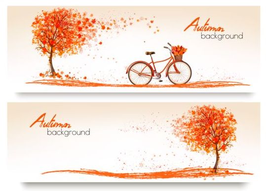 Autumn banners with trees and bike vectors 01