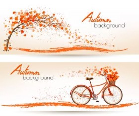 Autumn banners with trees and bike vectors 02
