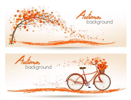 Autumn banners with trees and bike vectors 02