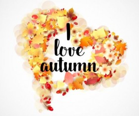 Autumn floral with heart background vector 01