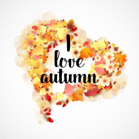 Autumn floral with heart background vector 01