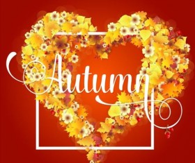Autumn floral with heart background vector 02
