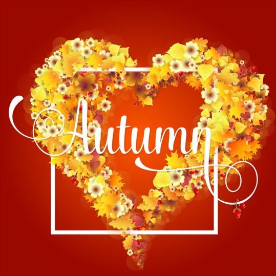 Autumn floral with heart background vector 02