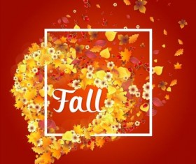Autumn floral with heart background vector 03