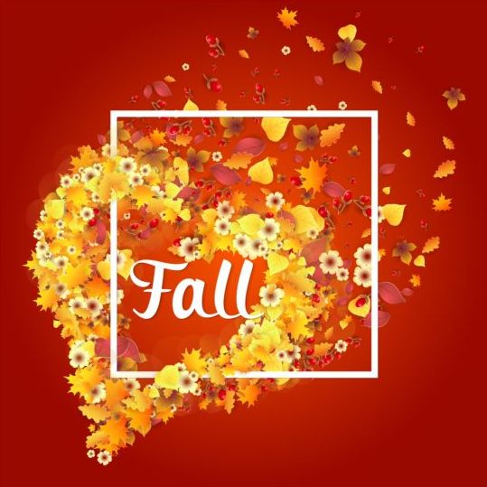 Autumn floral with heart background vector 03