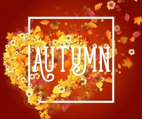 Autumn floral with heart background vector 04
