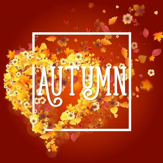 Autumn floral with heart background vector 04