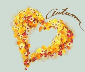 Autumn floral with heart background vector 05