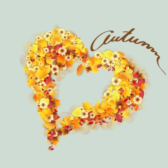 Autumn floral with heart background vector 05