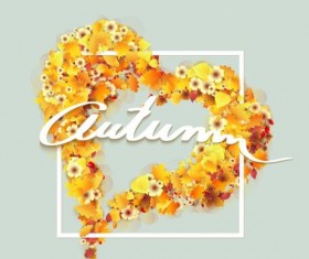 Autumn floral with heart background vector 06