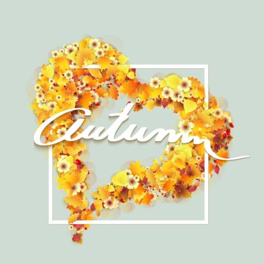Autumn floral with heart background vector 06