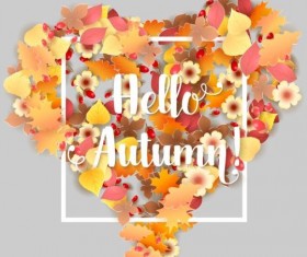 Autumn floral with heart background vector 07