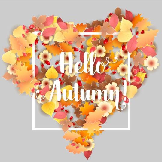 Autumn floral with heart background vector 07