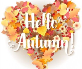 Autumn floral with heart background vector 08