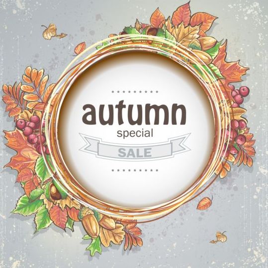 Autumn frame with sale vector material 01